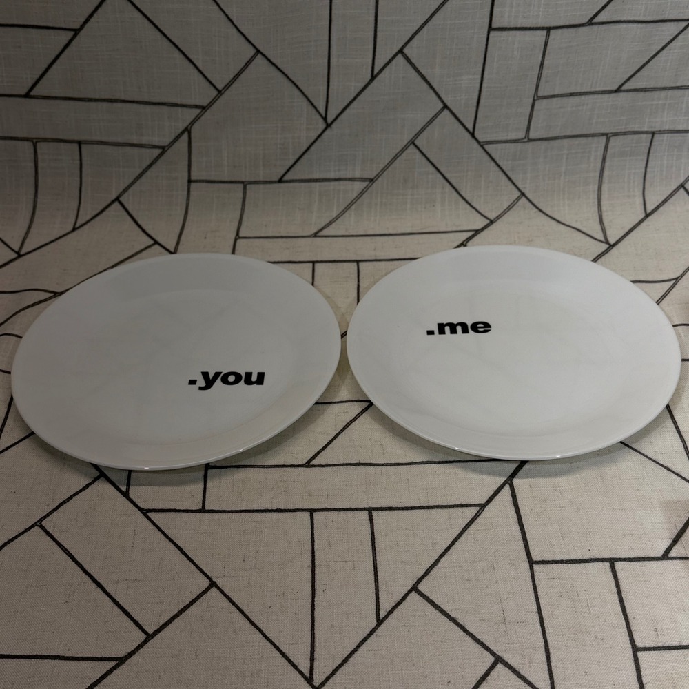 Corelle Dinner Plates 10.25" White .you .me Graphic Set of 2 USA